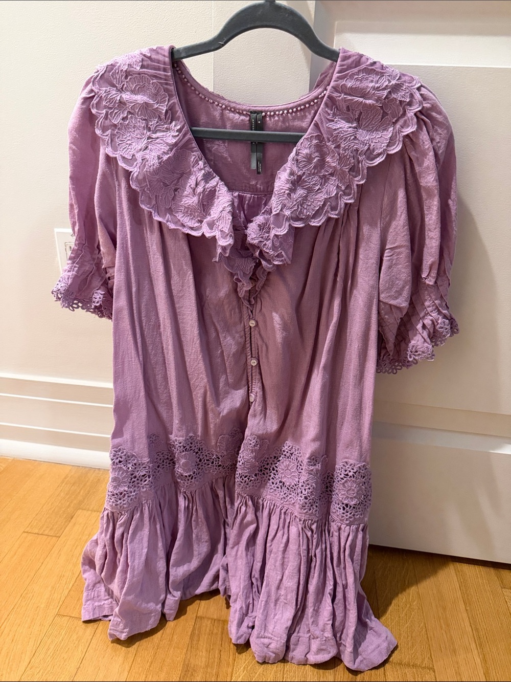 Anthropologie Lavender Lace-Trim Smock Dress